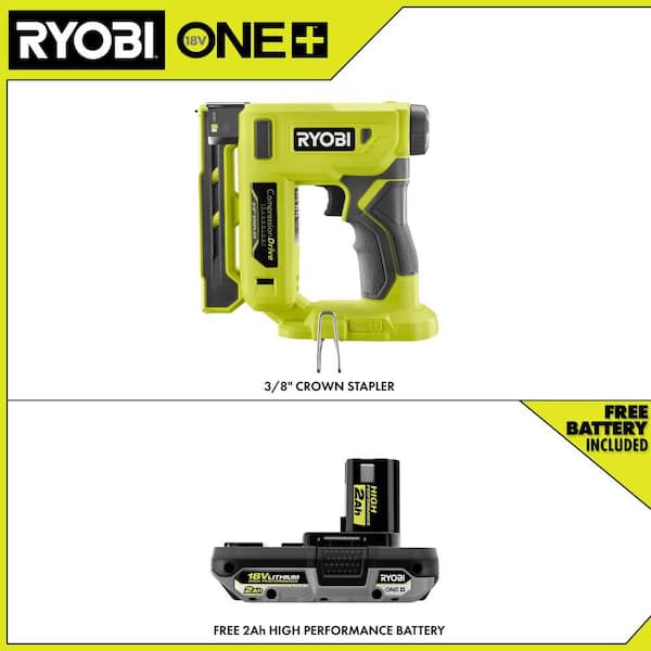 ONE+ 18V Compression Drive Cordless 3/8 in. Crown Stapler with ONE+ 18V 2.0 Ah Lithium-Ion HIGH PERFORMANCE Battery