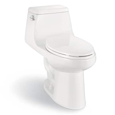 1-Piece 1.28 GPF High Efficiency Single Flush Elongated Toilet in White, Seat Included