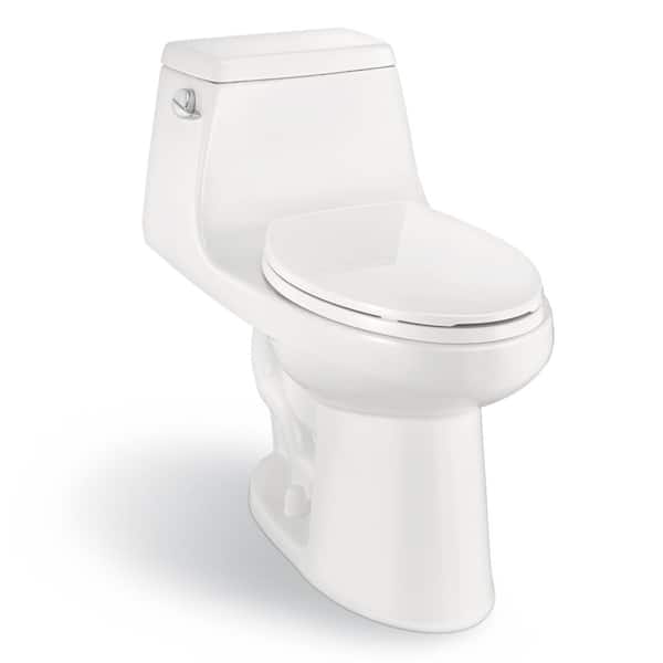 Glacier Bay 1-Piece 1.28 GPF High Efficiency Single Flush Elongated Toilet in White, Seat Included