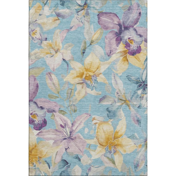 Mayfield Premium Machine Washable Abstract AMF2262 Aqua 3 ft. x 4 ft. Area Rug