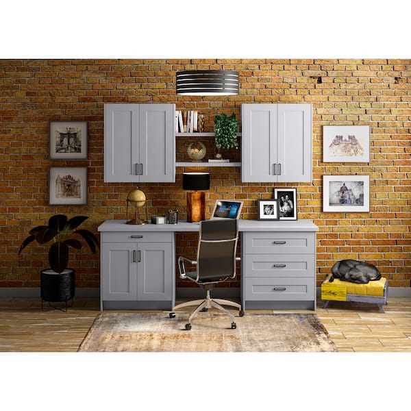 J COLLECTION Bristol 92.5 in. W x 89.5 in. H x 24 in. D Painted Slate Gray Assembled Office Base Cabinet Bundle