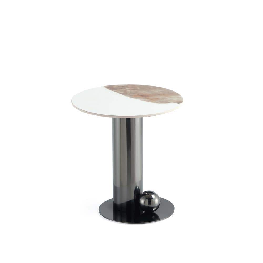 Modern Black and White Sintered Stone Round Accent Table