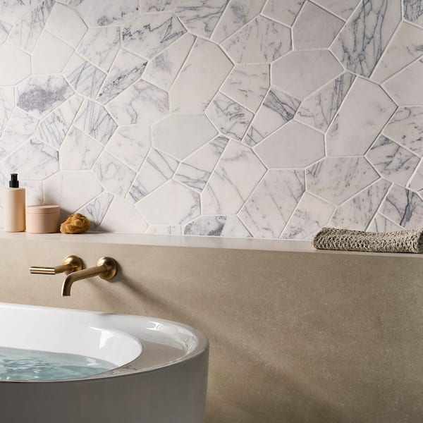 Countryside Organica Lilac 11.81 in. x 19.68 in. Tumbled Marble Mosaic Floor and Wall Tile (1.19 sq. ft. / Sheet)