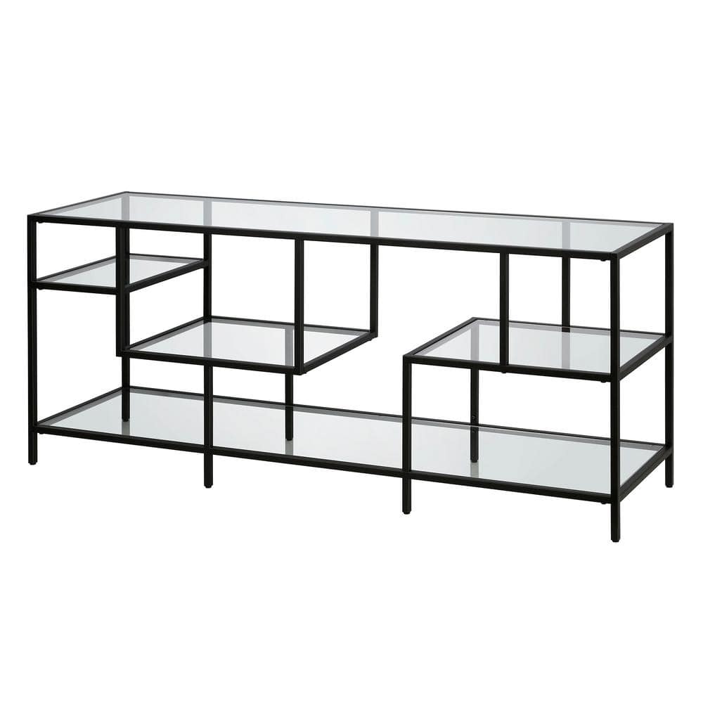 Deveraux 58'' Modern Blackened Bronze TV Stand with Glass Shelves