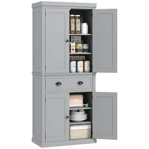 72.5 in. Traditional Freestanding Kitchen Pantry Cupboard with 2 Cabinet, Drawer and Adjustable Shelves, Gray