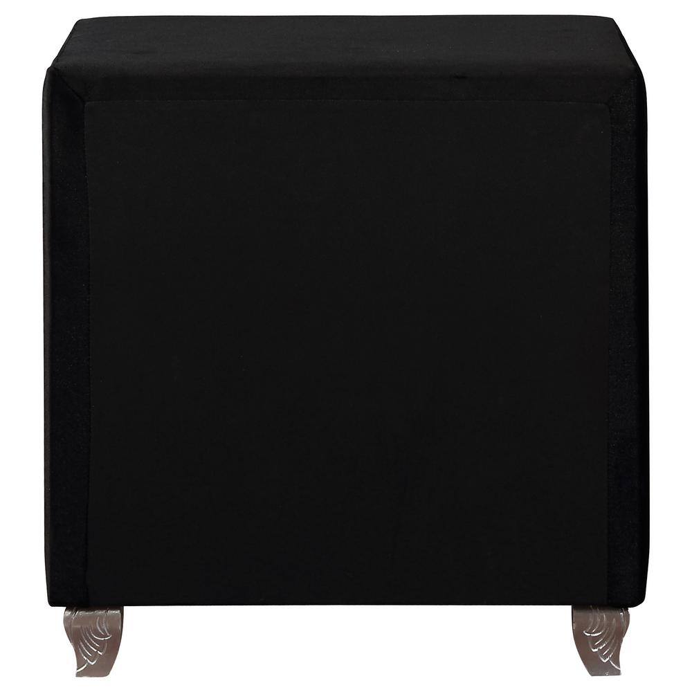 Deanna Black Velvet 2-Drawer Nightstand with Crystal Knobs