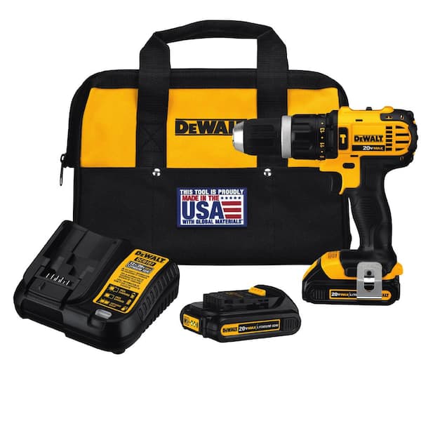 DEWALT 20V MAX Cordless Compact 1/2 in. Hammer Drill/Driver, Cross Laser, (2) 1.3Ah Batteries, Charger, Bag DCD785C2DW088K The Home Depot