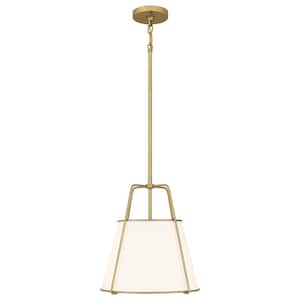 Taylor 2-Light Gold Pendant with White Fabric Shade