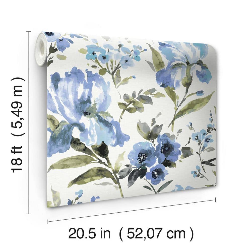 Blue Floral Self-Adhesive Peel and Stick Wallpaper Roll