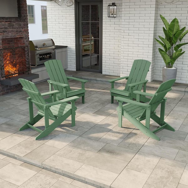 Dark Green Weather Resistant HIPS Plastic Adirondack Chair for Outdoors (4-Pack)
