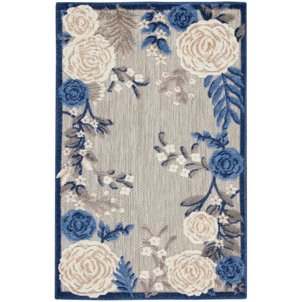 Aloha Blue Grey 2 ft. x 3 ft. Botanical Contemporary Area Rug