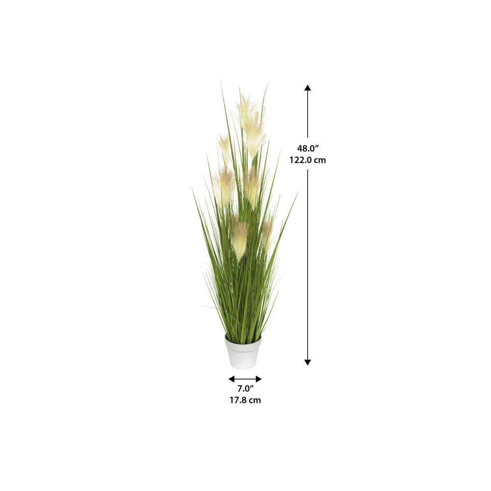 48" Green and Beige Silk Reed Grass in White Pot