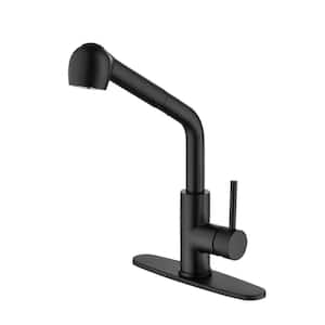 Single Handle Pull Out Sprayer Kitchen Faucet with Deckplate Included in Matte Black