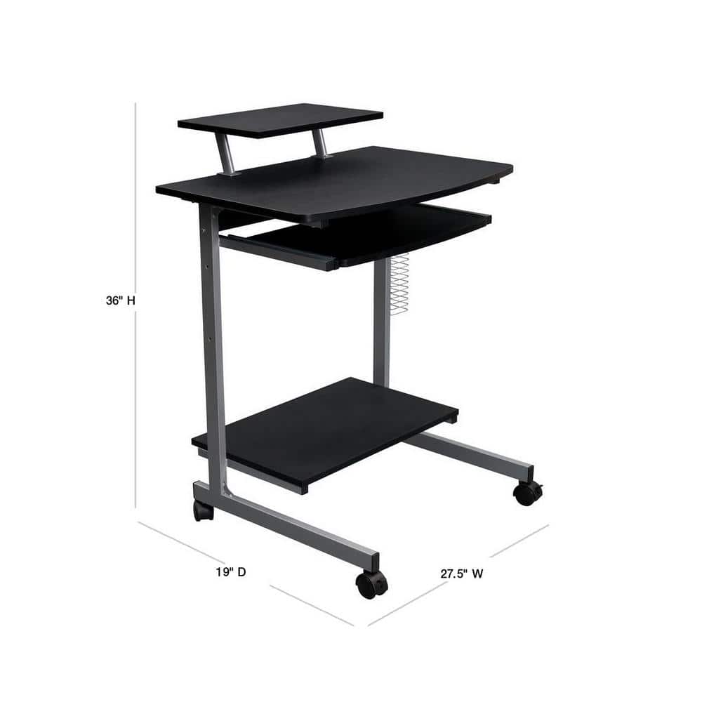 Graphite Wood and Steel Computer Cart with Keyboard Tray