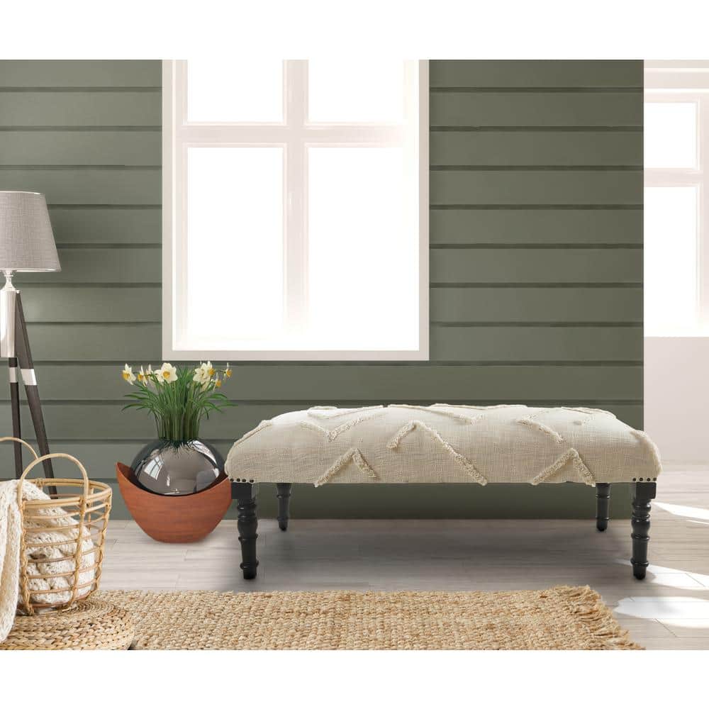 Elegant Cream Tufted Cotton Bench with Wooden Legs, 47"