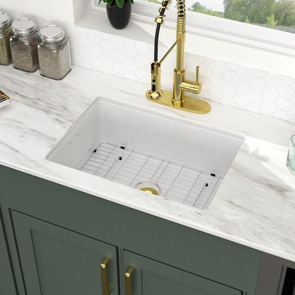 Logmey 27 in. Undermount Sink Single Bowl White Fireclay Kitchen