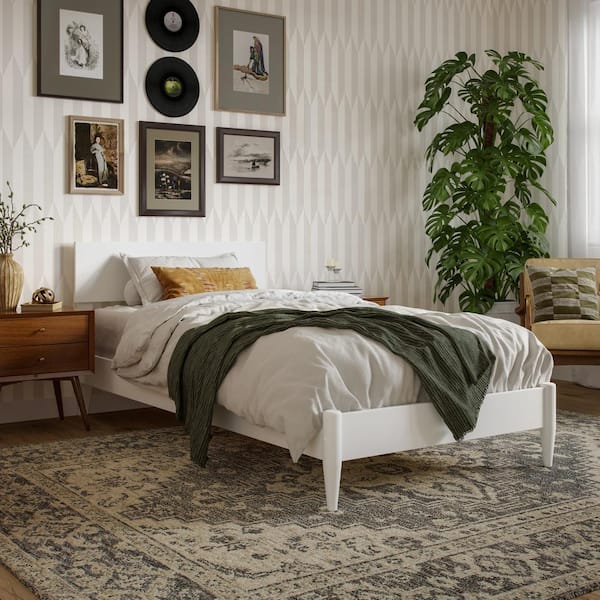 Aria White Solid Wood Frame Twin XL Modern Low Profile Platform Bed