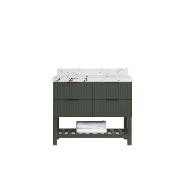 Willow Collections Catalina 42 in. Single Sink Freestanding Pewter Green Bath Vanity with Viola Night Qt. Top Unassembled