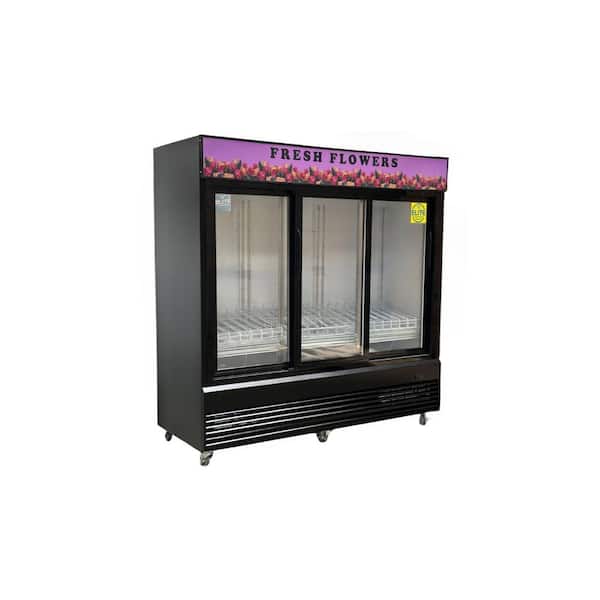 Elite Kitchen Supply 78 in. 59.88 Cu. Ft. Commercial 3 Glass Slide Door Merchandiser Refrigerator with LED Lighting ESM68FS in Black