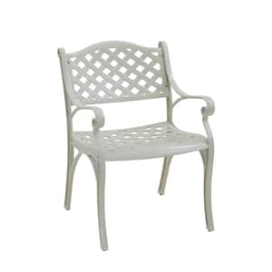 White Cast Aluminum Outdoor Patio Arm Dining Chair Set of 2