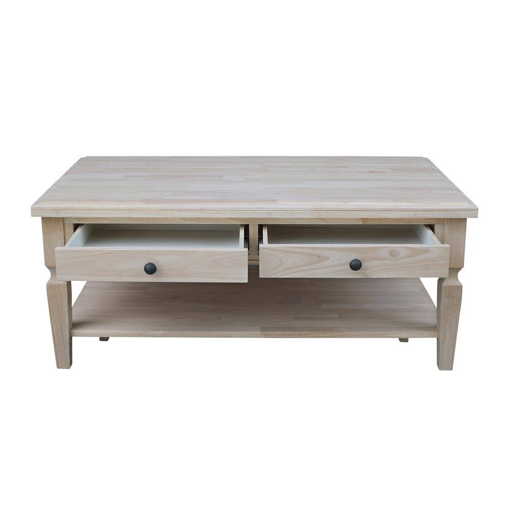 Vista 56" Unfinished Parawood Rectangular Coffee Table with Storage