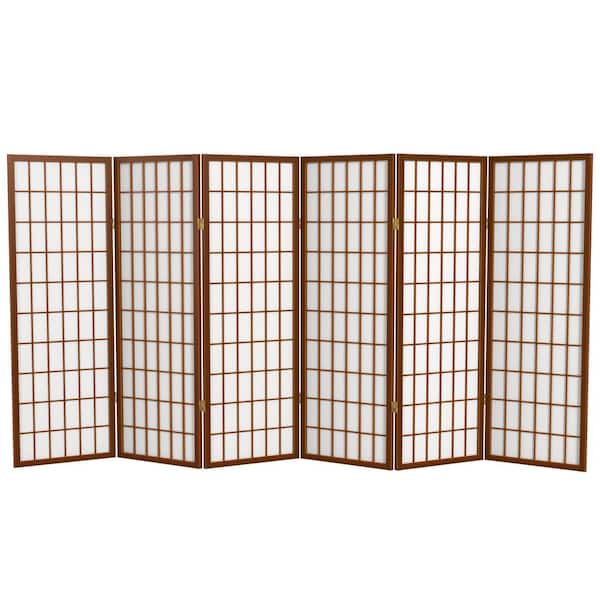Oriental Furniture 4 ft. Short Window Pane Shoji Screen - Walnut - 6 Panels