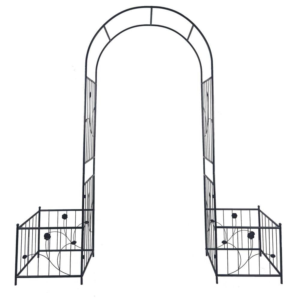 Zeus & Ruta 86.6 in. x 79.5 in. Metal Garden Arch Assemble Freely with ...
