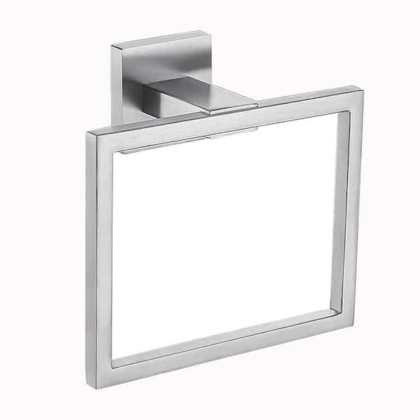 Wall Mounted Towel Ring Bath Rectangular Towel Hanger for Bathroom Square Base Hand Towel Holder in Brushed Nickel