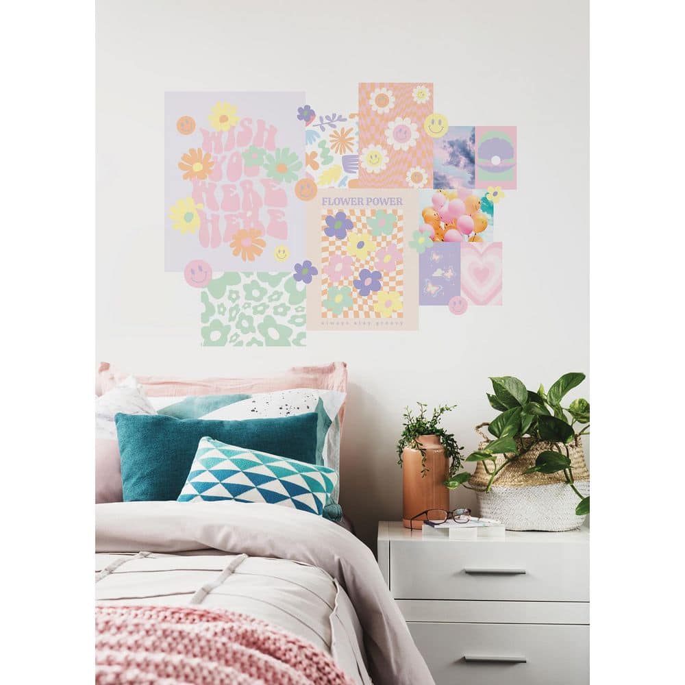 Pastel Flower Power Art Deco Wall Decal Kit