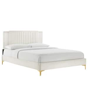 Zahra White Channel Tufted Performance Velvet Frame King Platform Bed