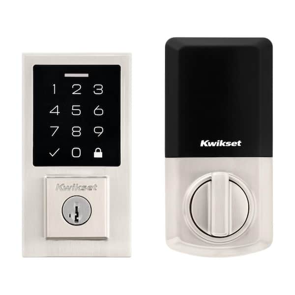 Kwikset SmartCode 270 Touchpad Electronic Deadbolt with Halifax Square Satin Nickel Hall/Closet Door Handle Combo Pack