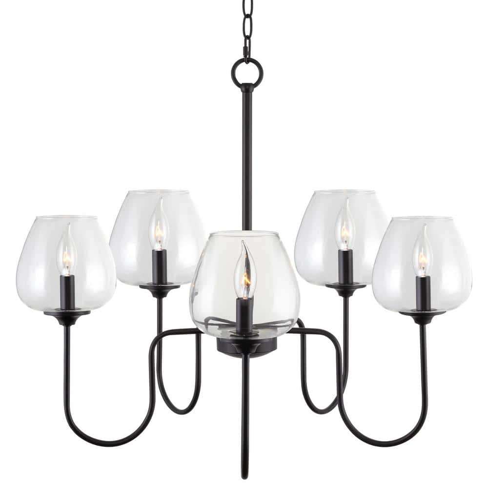 Black 5-Light Modern Chandelier with Clear Glass Shades