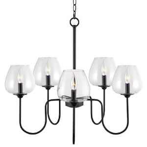 Toscano 60-Watt 5-Light Black Modern Chandelier with Clear Shade, No Bulb Included