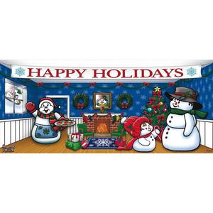 7 ft. x 16 ft. Snowman Family Christmas Garage Door Decor Mural for Double Car Garage