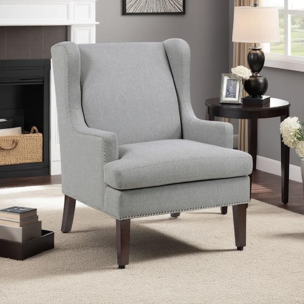 Rossana Gray and Brown Polyester Arm Chair with 4 Legs Base Style
