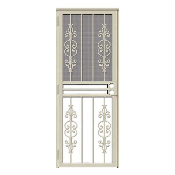 Unique Home Designs 30 in. x 80 in. Estate Almond Recessed Mount All Season Security Door with Insect Screen and Glass Inserts