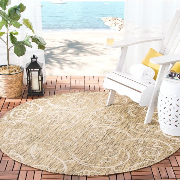 Courtyard Brown/Natural 7 ft. x 7 ft. Round Border Indoor/Outdoor Patio  Area Rug