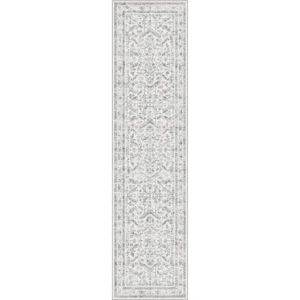 HaiiMeid Lausanne Gray 2 ft. x 8 ft. Distressed Vintage Floral Washable ...