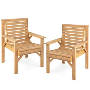 Natural Patio Fir Wood Outdoor Dining Chair Inclined Backrest Garden Backyard Indoor Set of 2