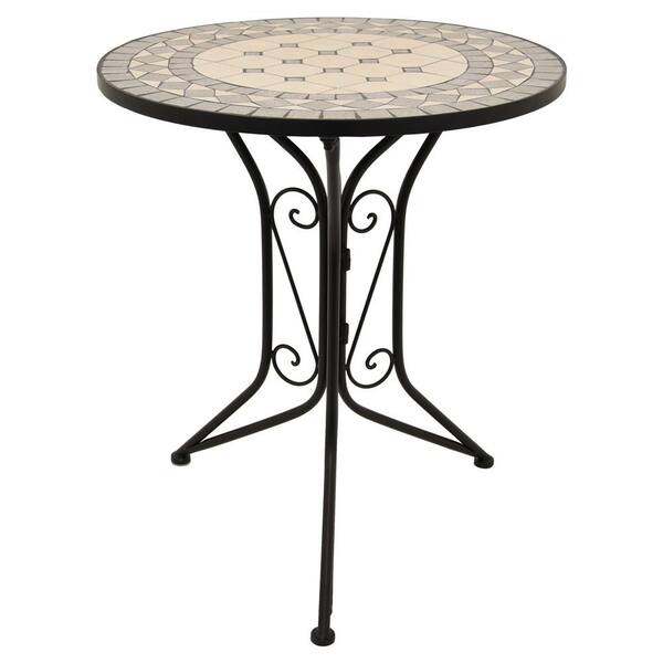 THREE HANDS 36 in. Metal Bistro Table in Black And Multicolor Top