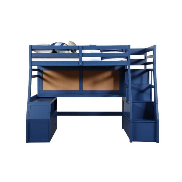 Benjara Blue Wood Frame Twin Platform Bed with 9-Drawers and