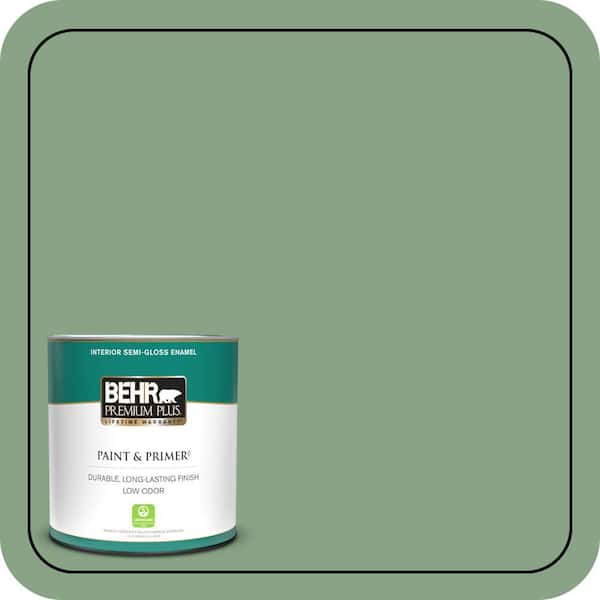 BEHR PREMIUM PLUS 1 qt. #S400-5 Gallery Green Semi-Gloss Enamel Low Odor Interior Paint & Primer