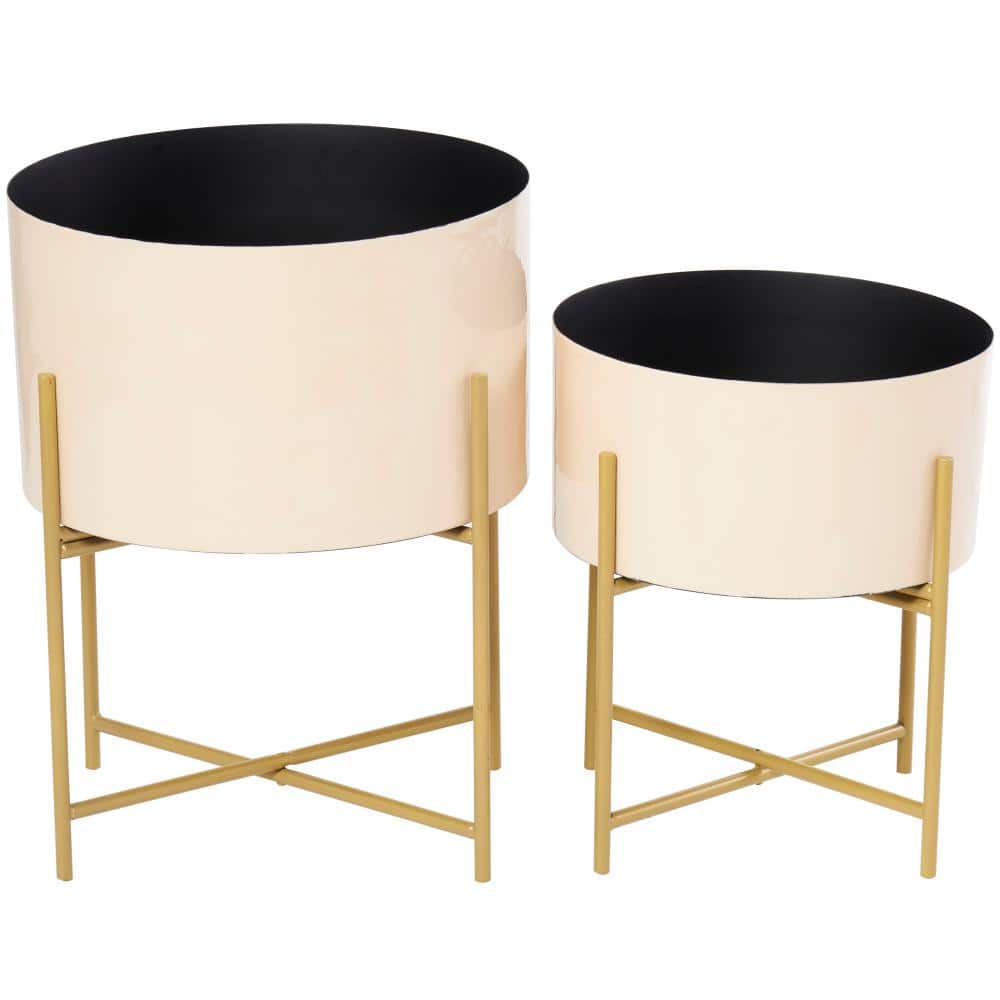 Set of 2 White Metal Contemporary Planters