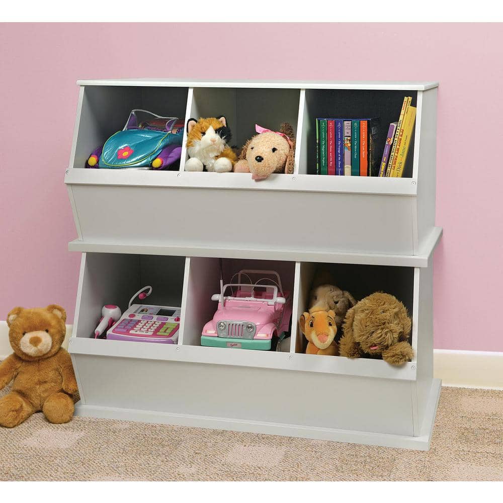 White MDF Three Bin Stackable Toy Storage Cubby