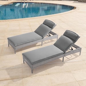 Wicker Outdoor Adjustable Height Chaise Recliner Chair with Gray Cushions ( 2-Piece)