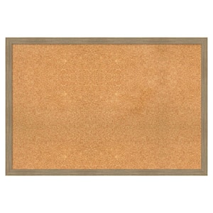 Woodgrain Stripe Mocha Wood Framed Natural Corkboard 38 in. x 26 in. Bulletin Board Memo Board