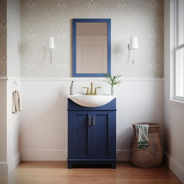 Hartford 24 in. Single Sink Transitional Royal Blue Bath Vanity with White Ceramic Top and Integrated Sink