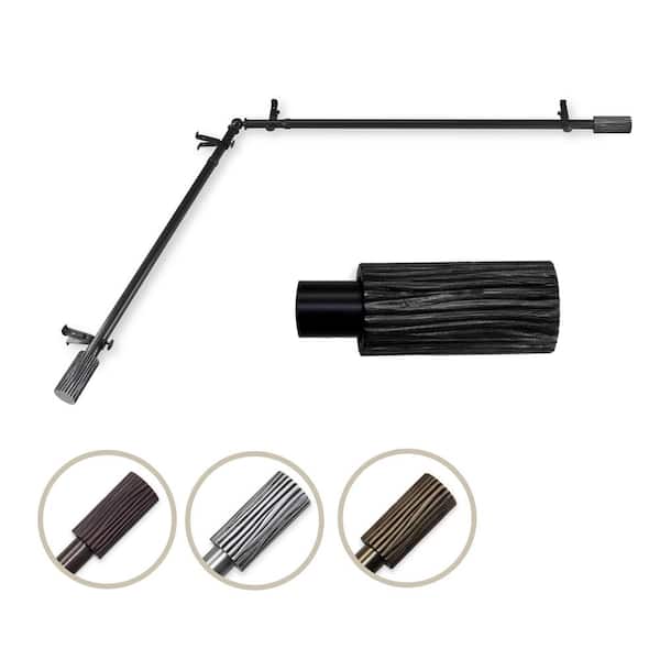 Rod Desyne 13/16" Dia Adjustable 120" to 170" Single Corner Window Curtain Rod in Black with Cedar Finials