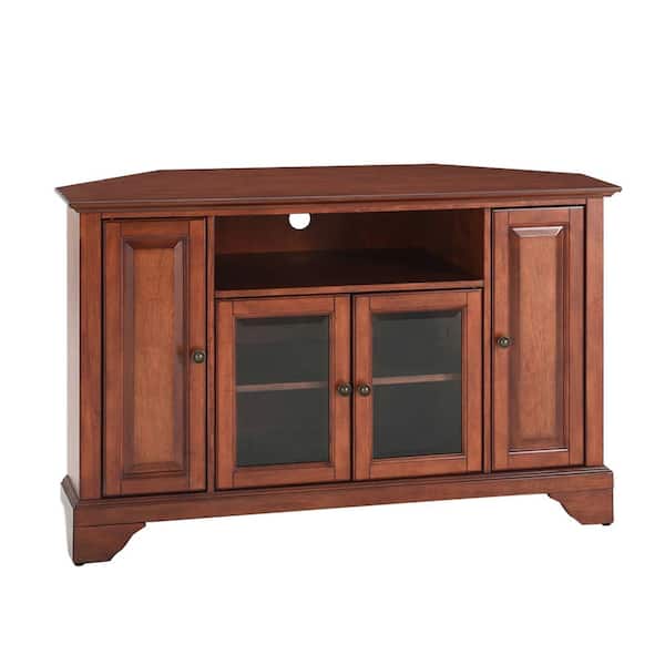 CROSLEY FURNITURE LaFayette 48 in. Cherry Wood Corner TV Stand Fits TVs Up to 52 in. with Storage Doors