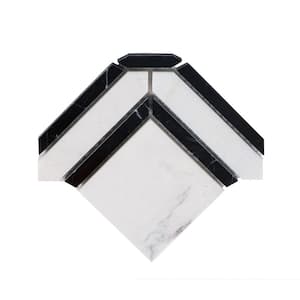 Black and White 12 in. x 12 in. x 8mm Marquina Polished Marble Framed Square Mosaic Floor and Wall Mosaic Tile SAMPLE